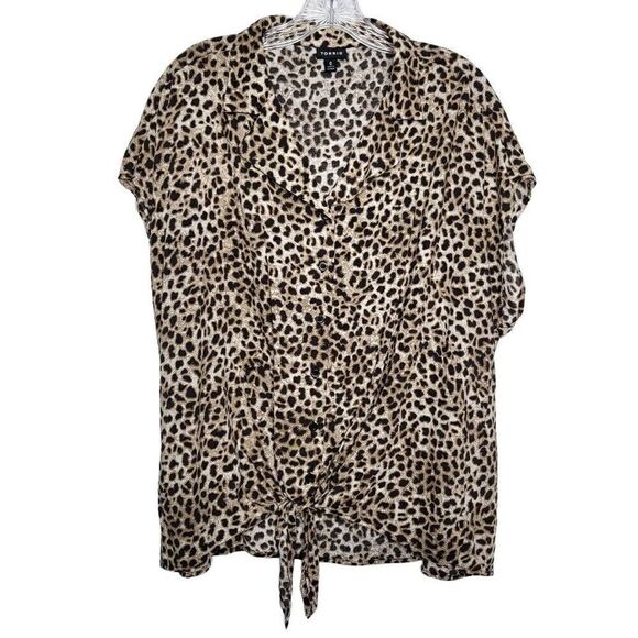 Torrid Challis Tie Front Animal Print Dolman Sleeves Top Size Large - Picture 2 of 10